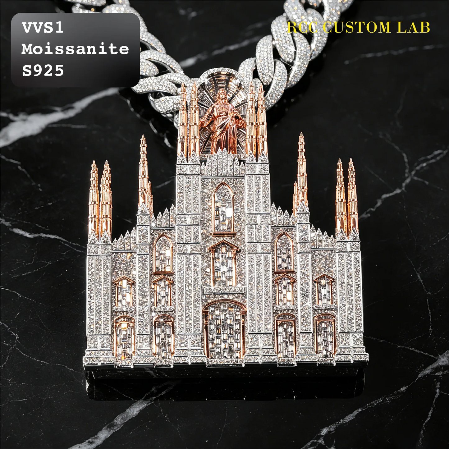 Iced Out Moissanite Milan Cathedral Pendant【R110】