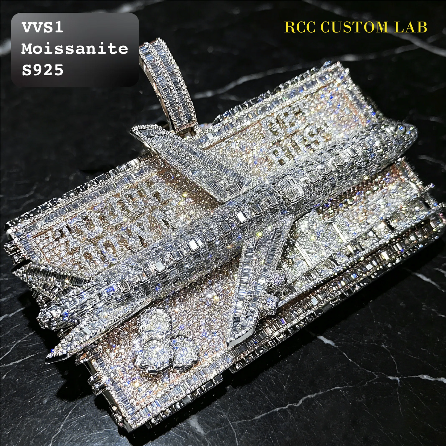 Iced Out Moissanite Private Jet Boarding Pass Pendant【R111】