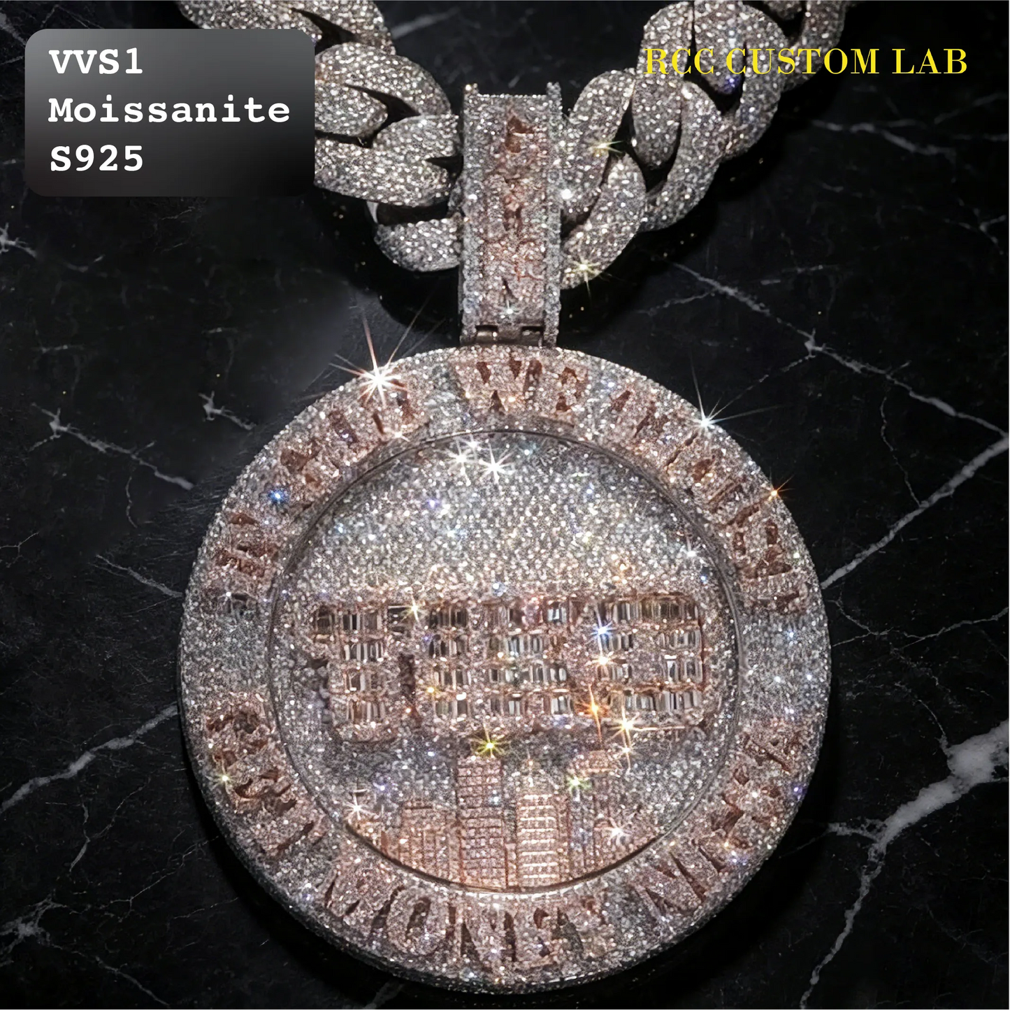 Iced Out Moissanite "TFG" Cityscape Pendant【R116】
