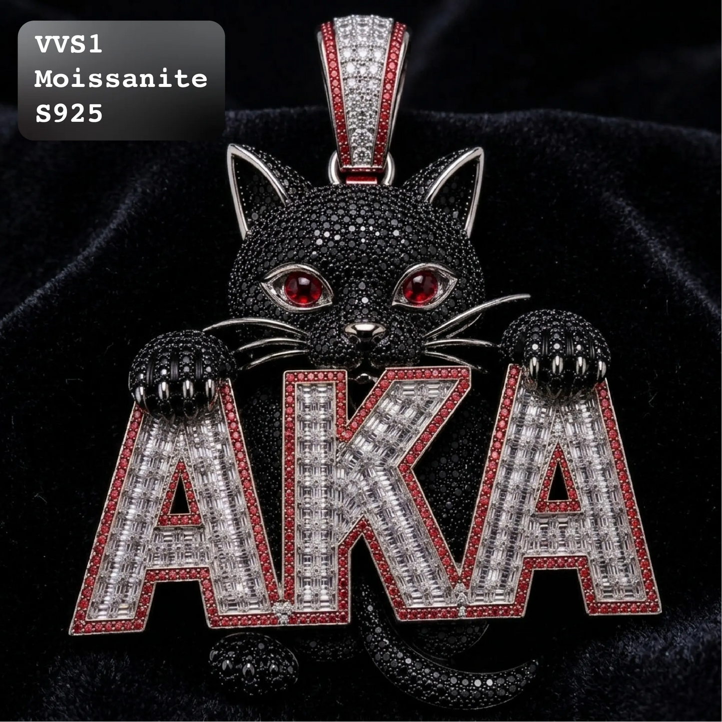 Iced Out AKA Black Cat Moissanite Hip Hop Pendant【A281】
