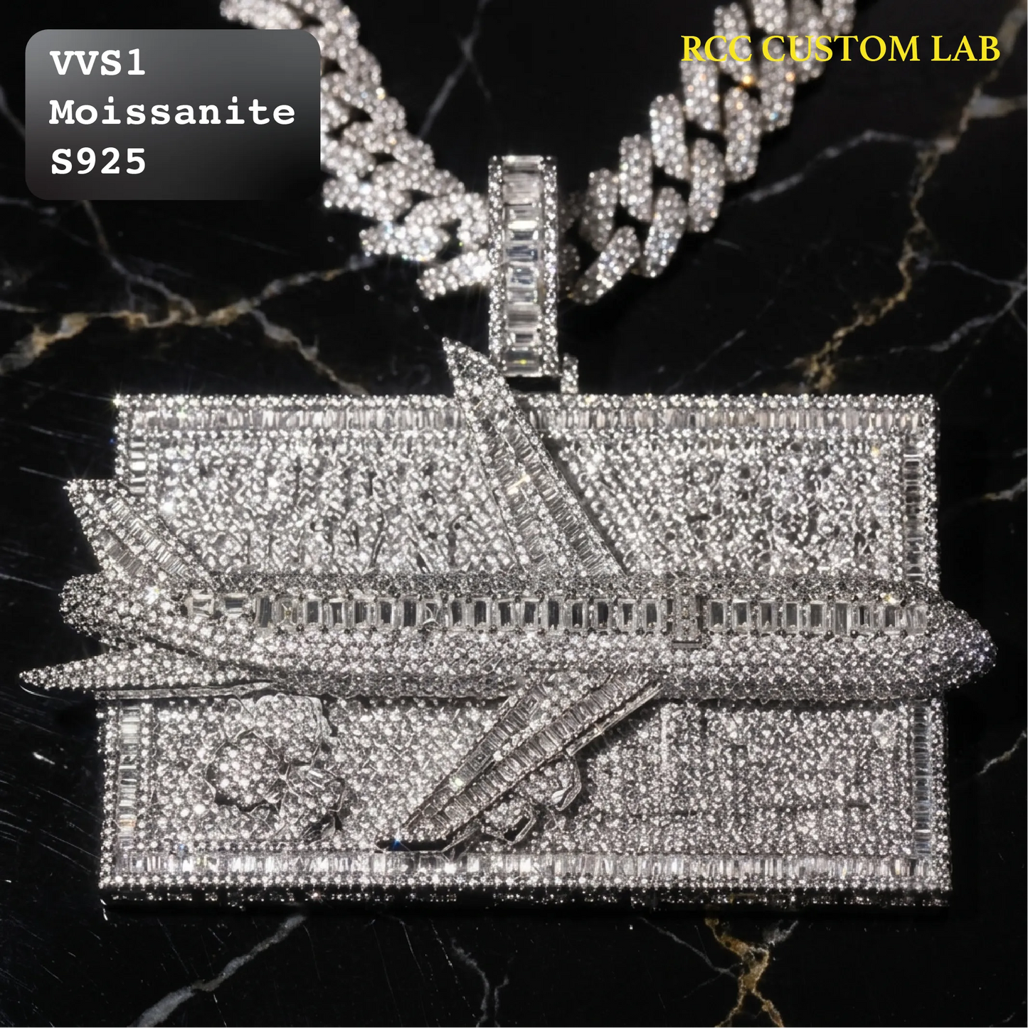 Iced Out Custom Private Jet Baguette Moissanite Hip Hop Pendant【R275】