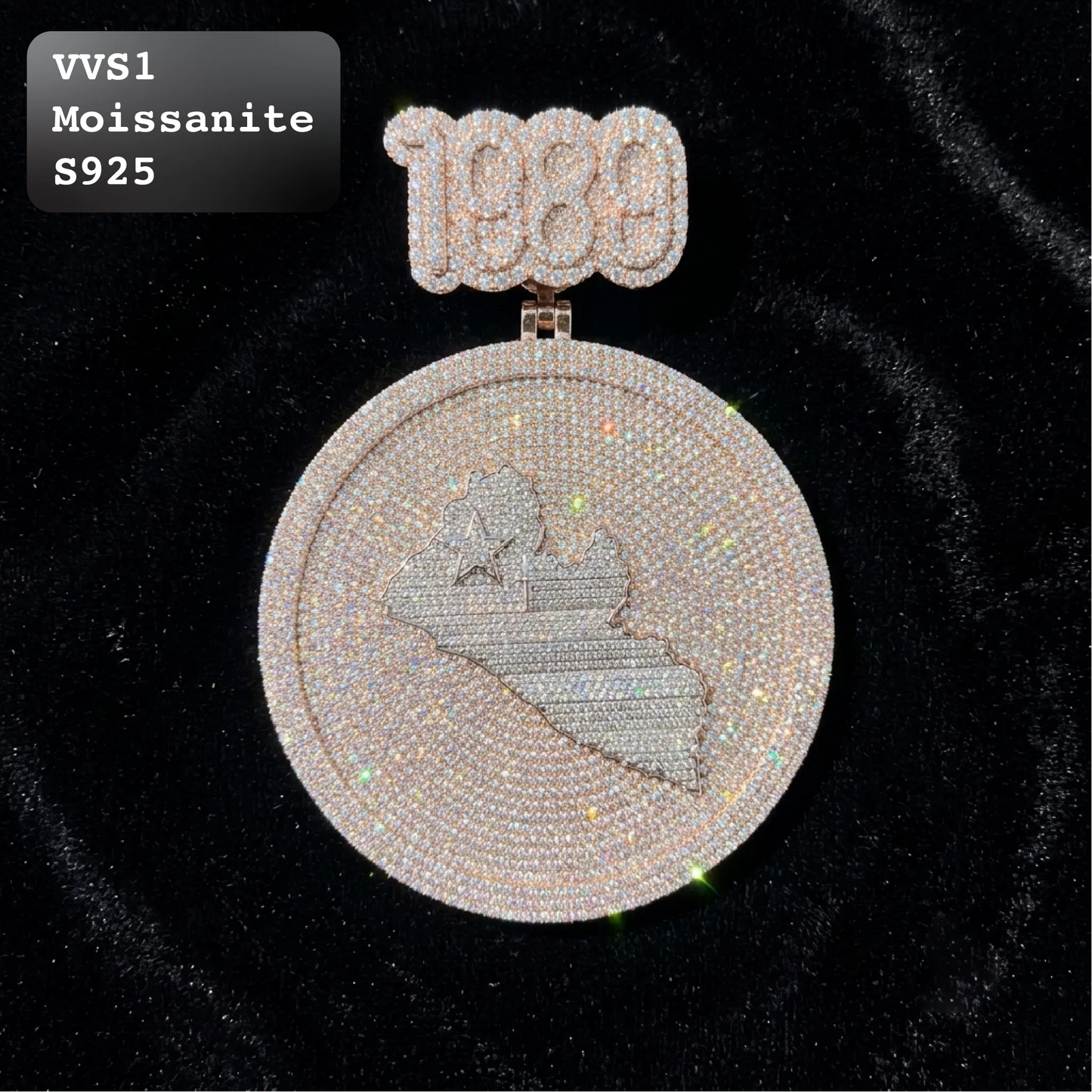 Iced Out 1989 Map Moissanite Hip Hop Pendant in Rose Gold【A290】