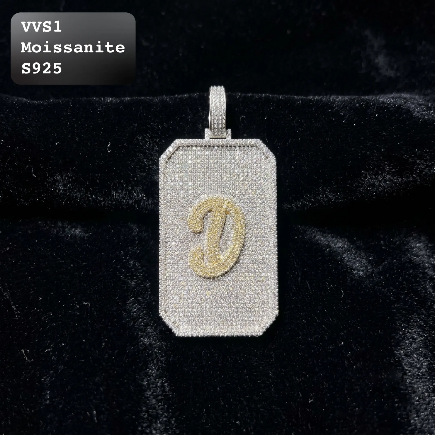 Iced Out Letter D Dog Tag Moissanite Hip Hop Pendant【A293】