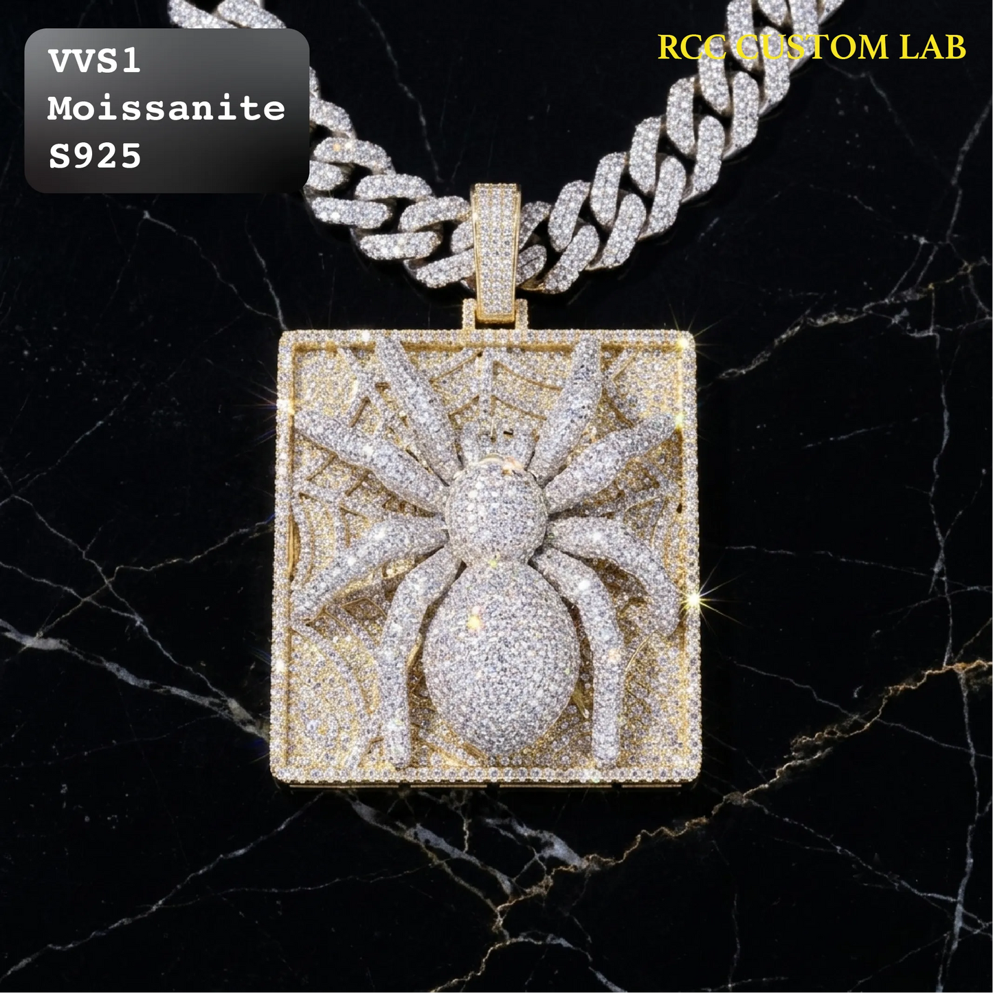 Iced Out Custom Spider Web Plaque Moissanite Hip Hop Pendant【R270】