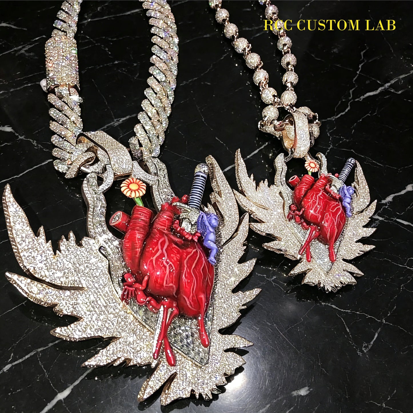 Iced Out Winged Anatomical Heart Pendant【R101】