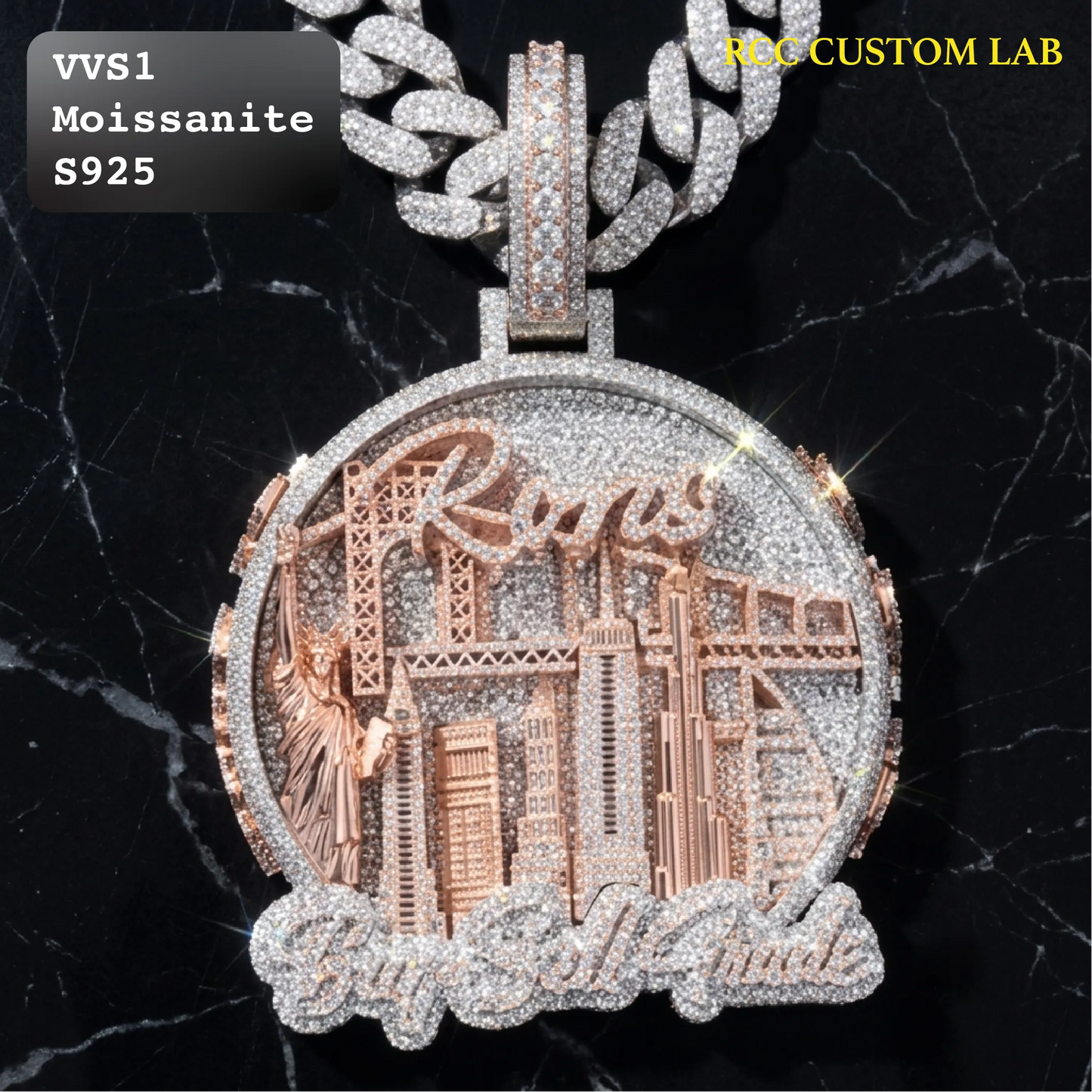 Iced Out Custom New York Skyline Moissanite Hip Hop Pendant【R252】