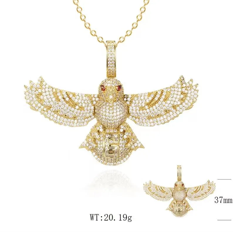 Iced Out Eagle Moissanite Hip Hop Pendant in Yellow Gold【A279】
