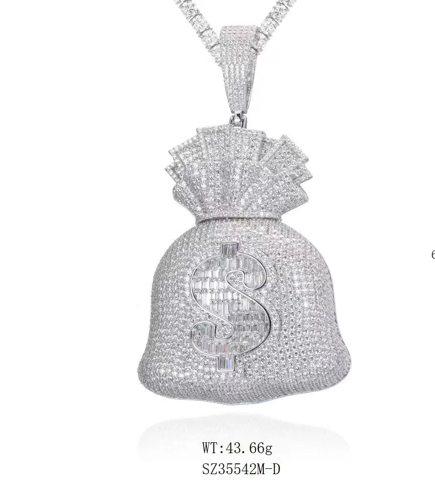 Iced Out Money Bag Moissanite Hip Hop Pendant【A272】