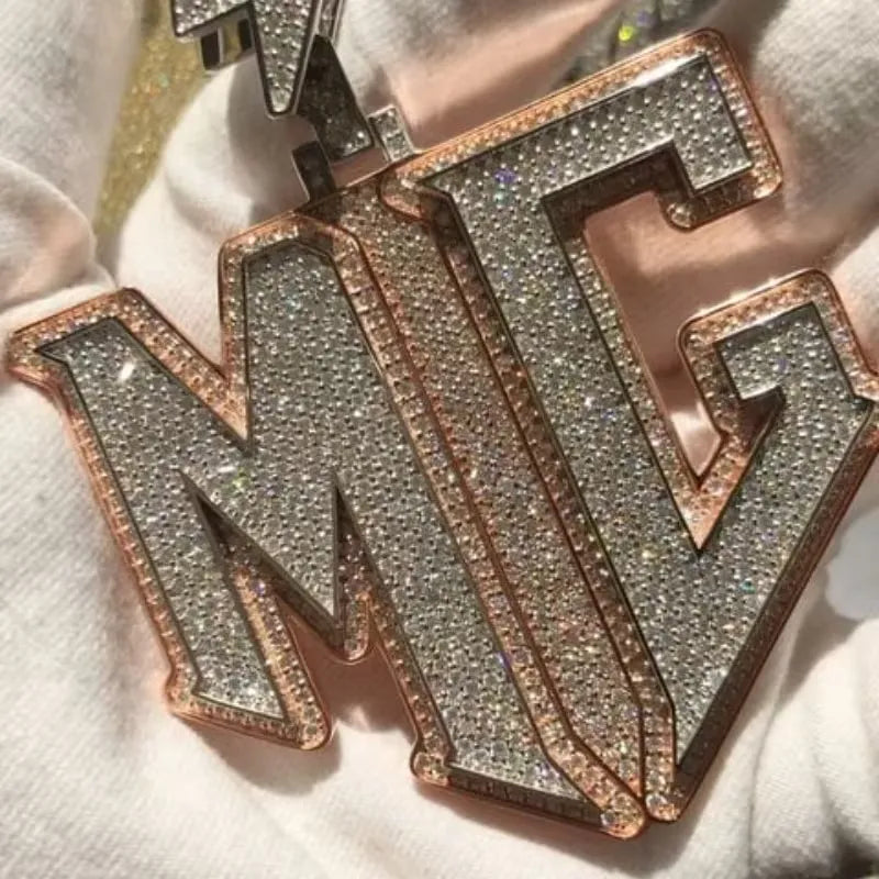 Iced Out Lightning Bolt MC Moissanite Pendant in Rose Gold【R281】