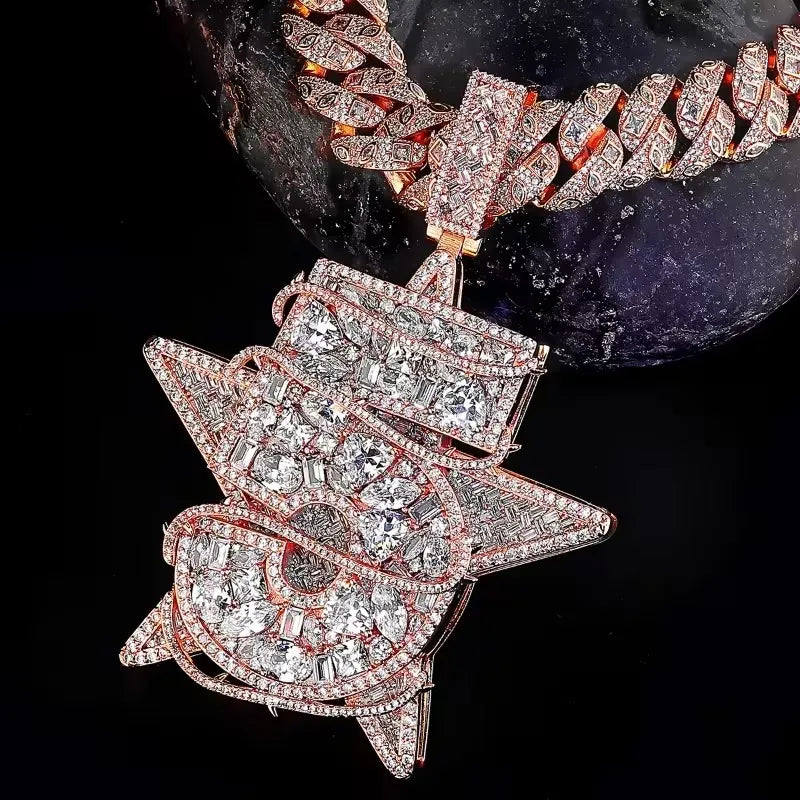 Iced Out Custom Number 55 Star Moissanite Rose Gold Pendant【R256】