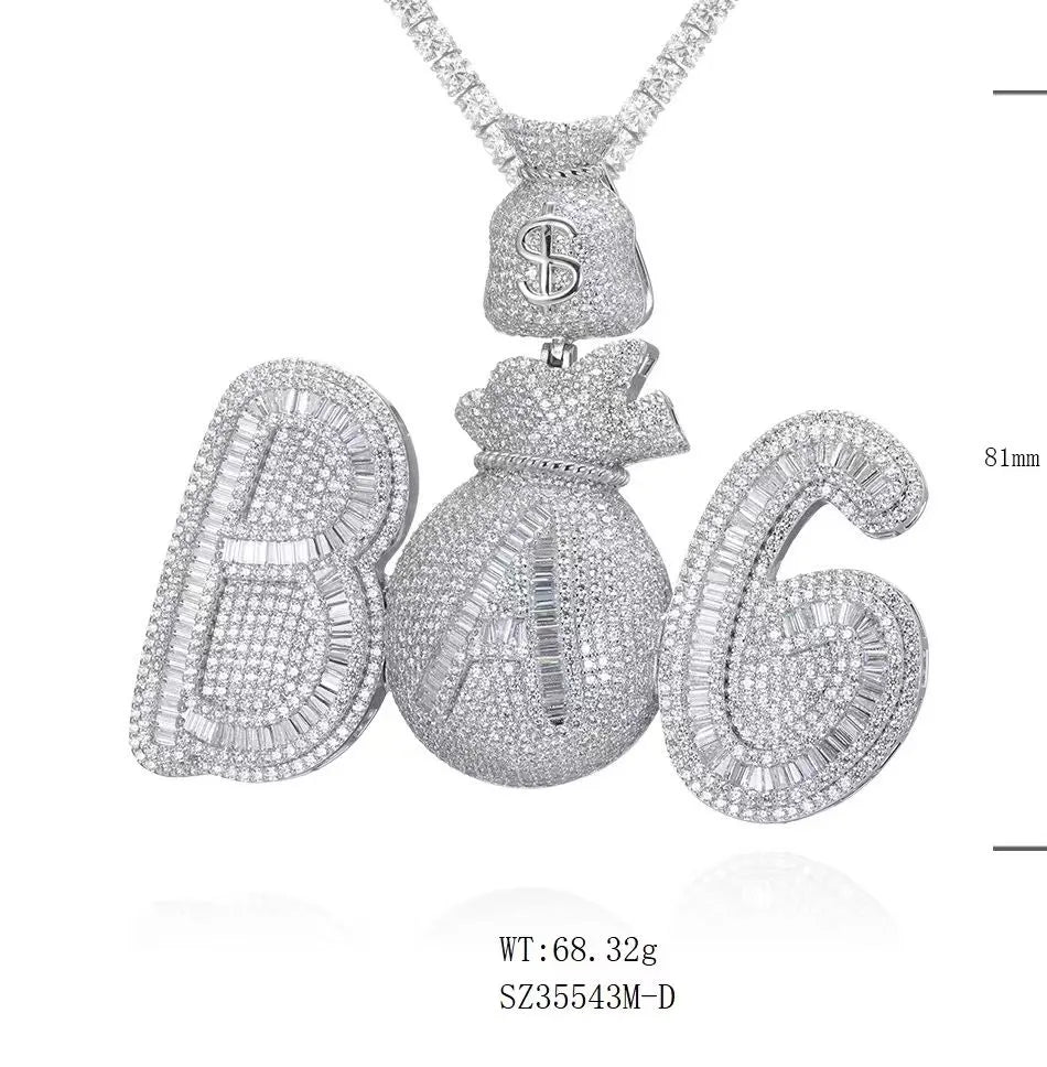 Iced Out BAG Money Bag Moissanite Hip Hop Pendant【A273】