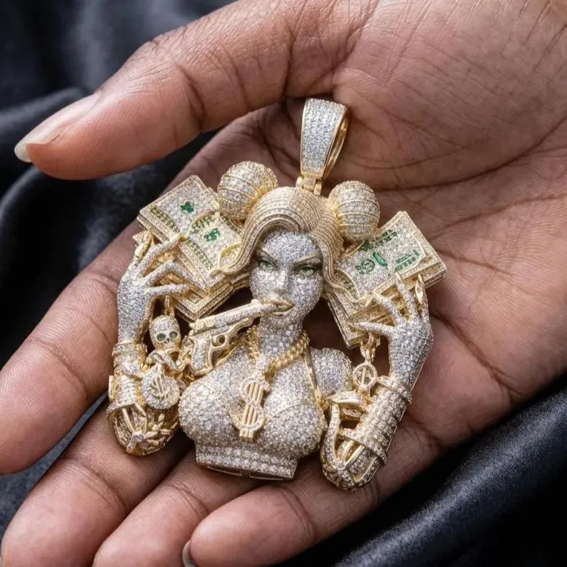 Iced Out Custom Anime Girl Money Stack Hip Hop Pendant【R202】
