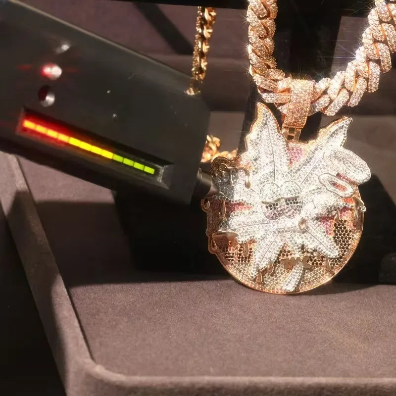 Iced Out Custom Dripping Weed Leaf Moissanite Rose Gold Pendant【R262】