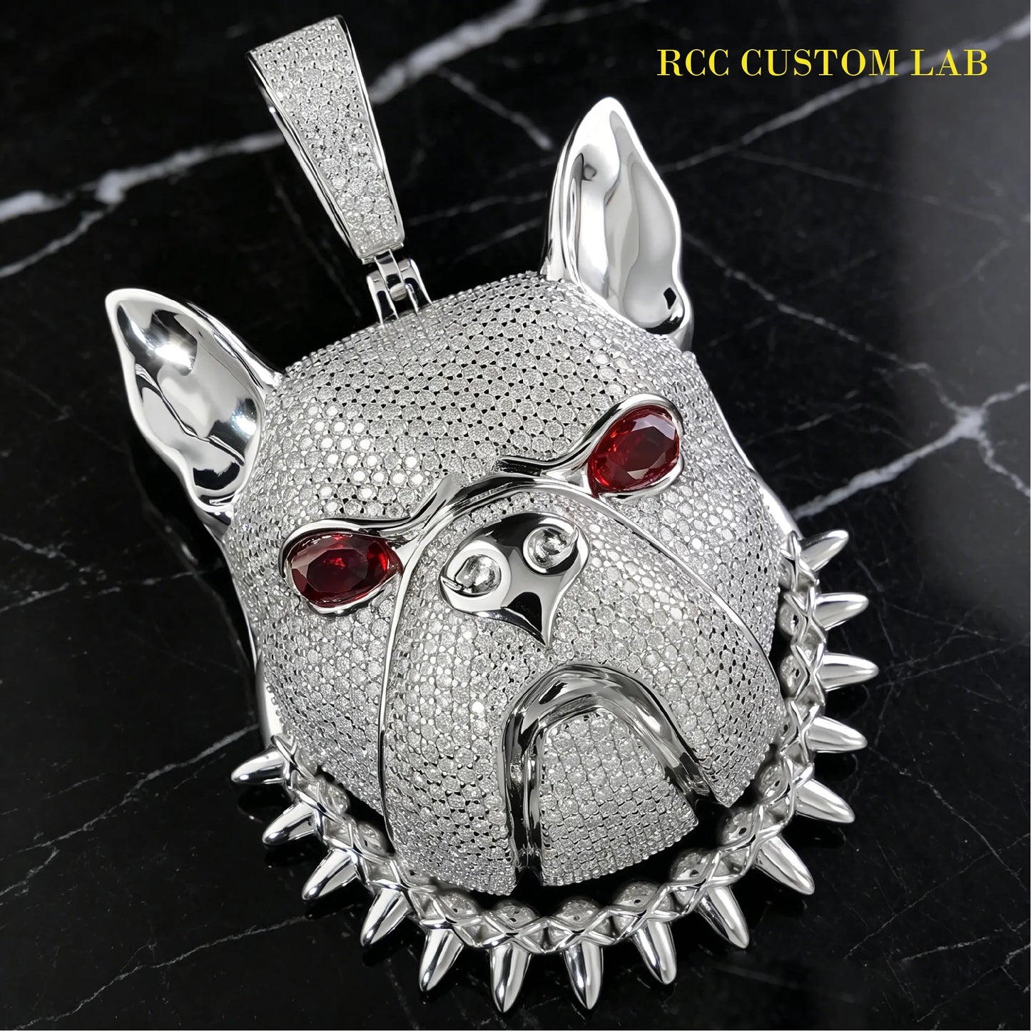 Iced-Out Silver Bulldog Pendant【R153】
