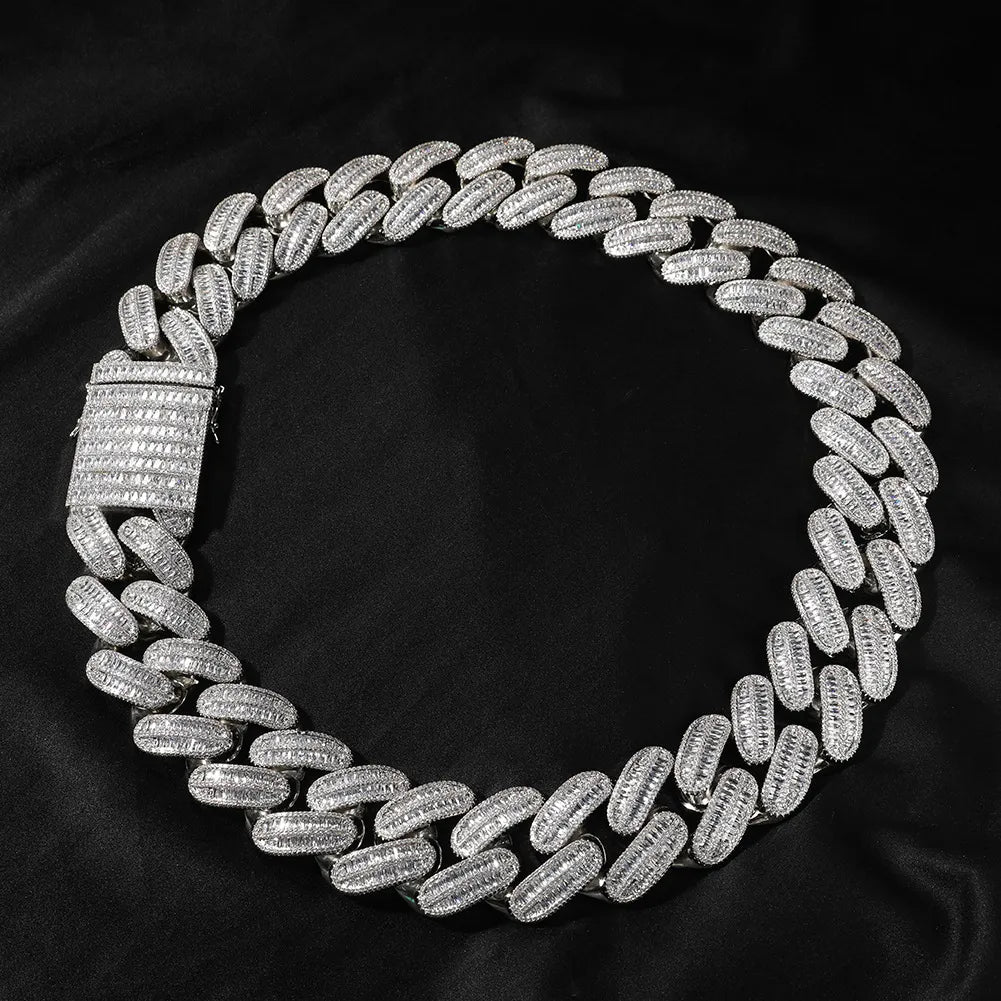 40mm Iced Out Baguette Cuban Link Chain Gold Silver【A128】