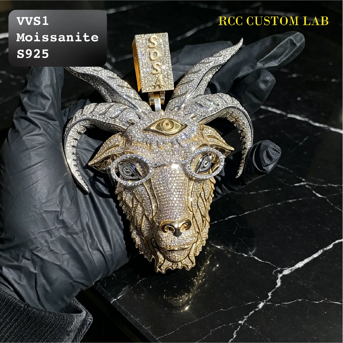 Iced Moissanite Gold Goat Head Pendant【R167】