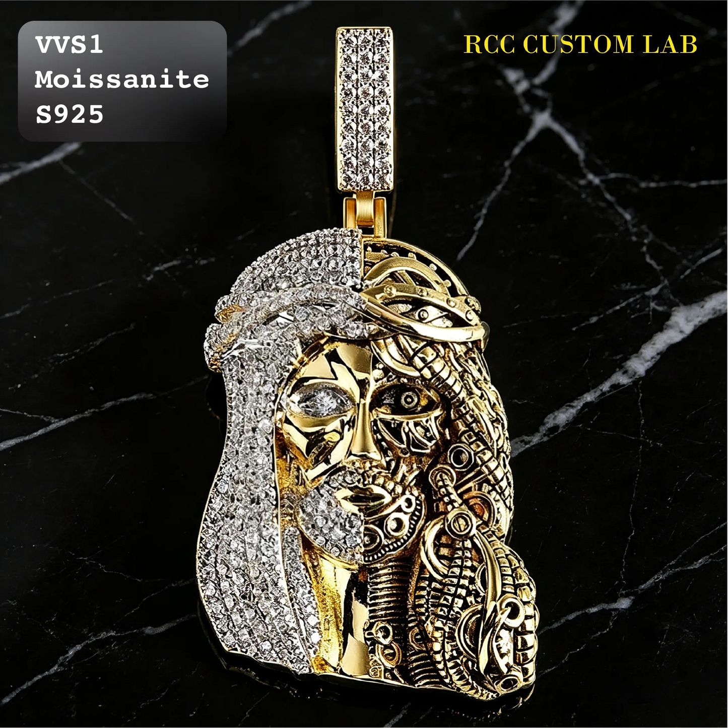 Half-Mechanical Jesus Piece Moissanite Pendant【R106】