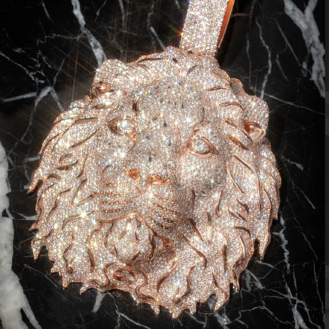 Iced Out Rose Gold Lion Head Custom Hip Hop Pendant【R201】