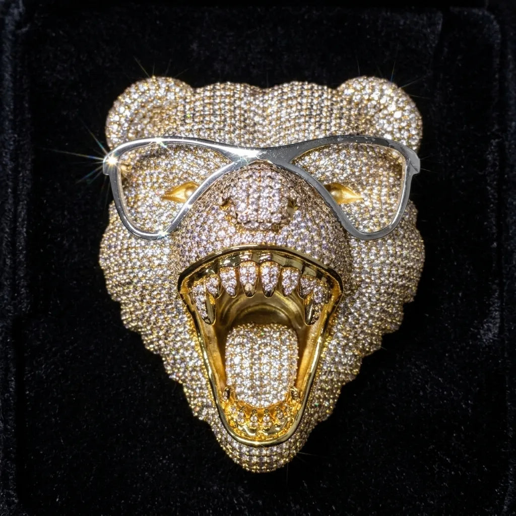 Iced Out Moissanite Bear Head Statement Pendant【A221】