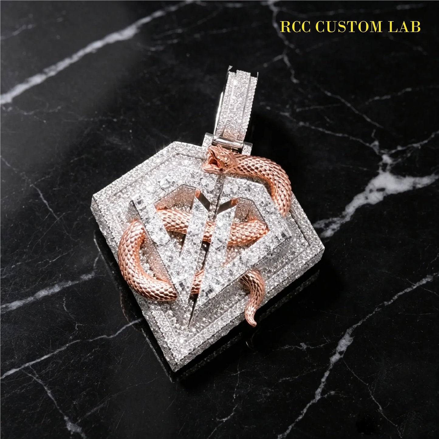 Iced Two-Tone Snake Pendant【R172】