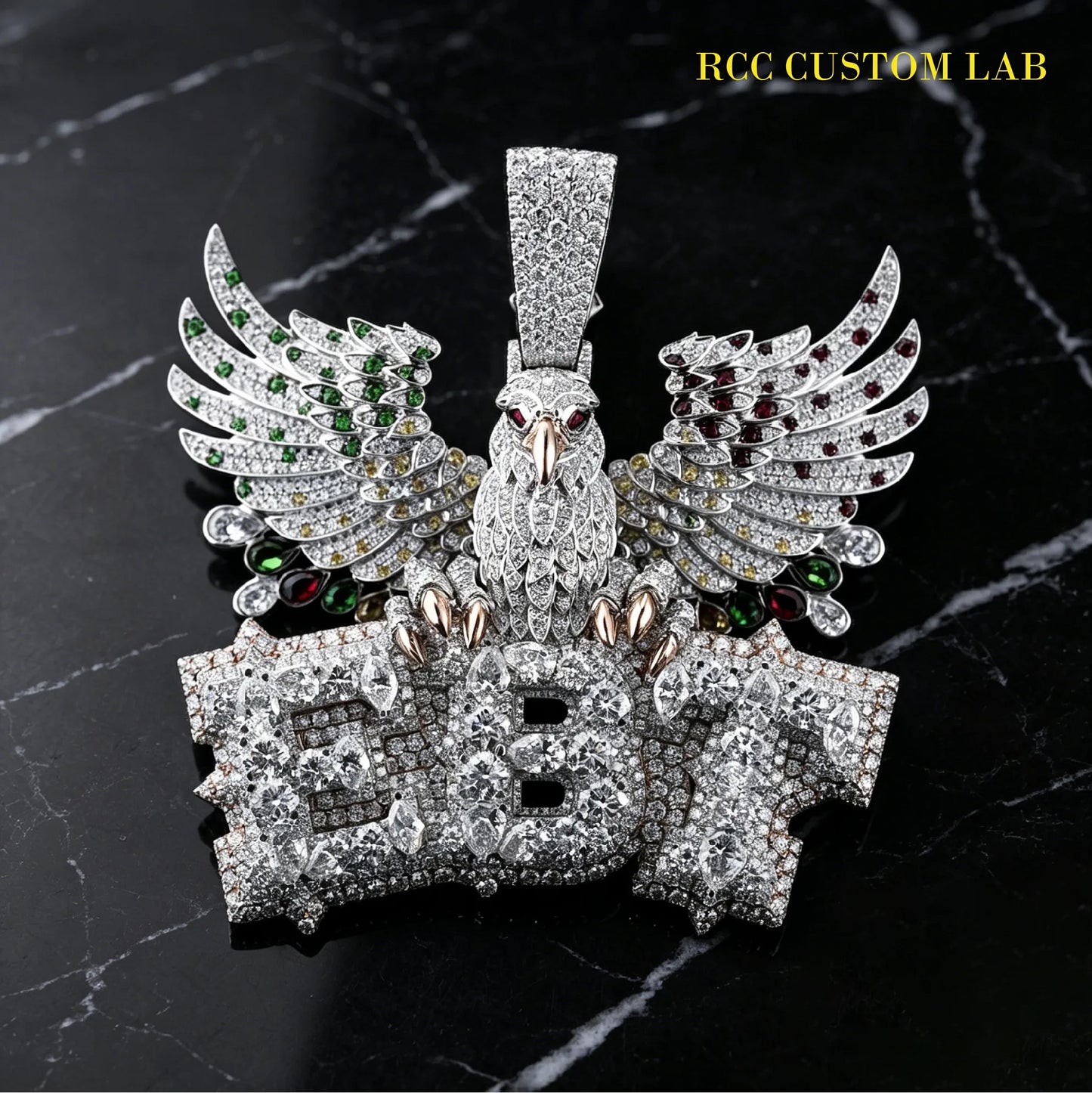 Iced Multi-Color Eagle Pendant【R178】