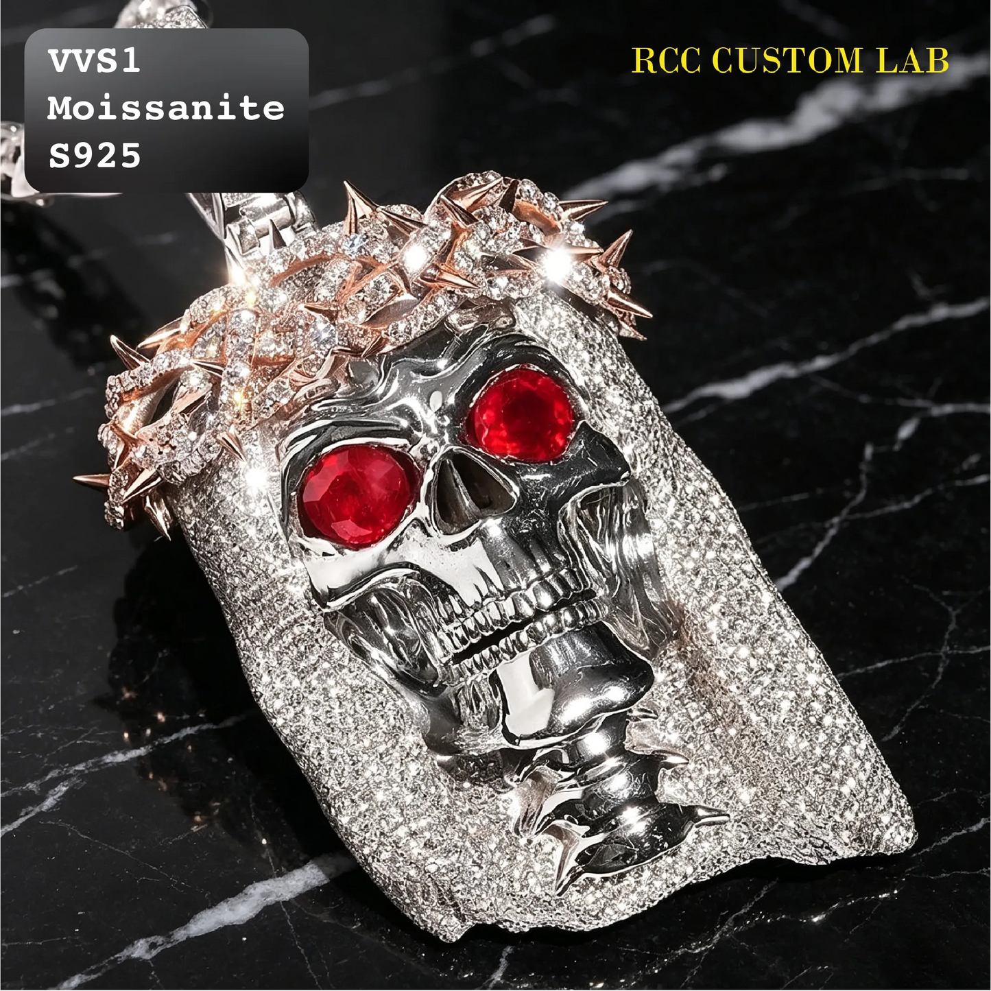 Iced Moissanite Crown of Thorns Skull Pendant【R183】