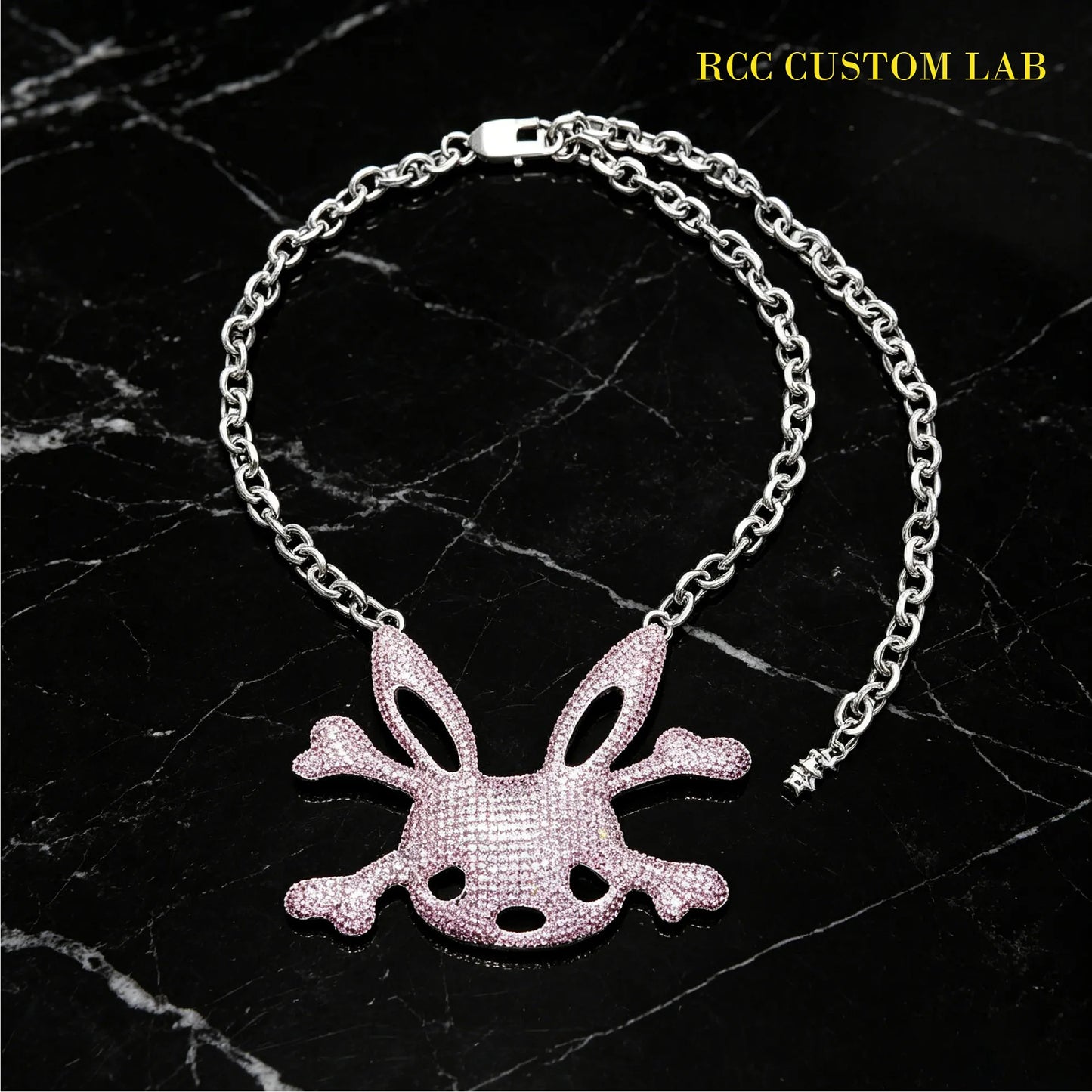 Iced Pink Bunny Skull Pendant【R193】