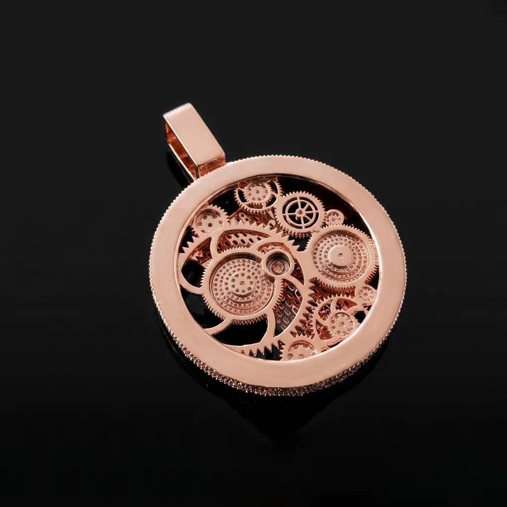 Iced Out Rose Gold Hourglass Gear Pendant【A219】