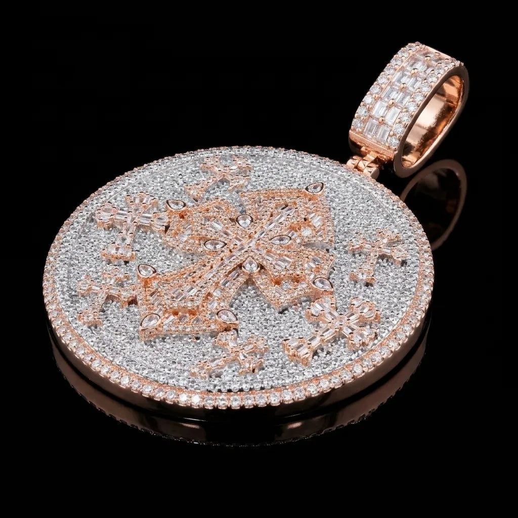Two-Tone Iced Out Multi-Cross Pendant【A214】