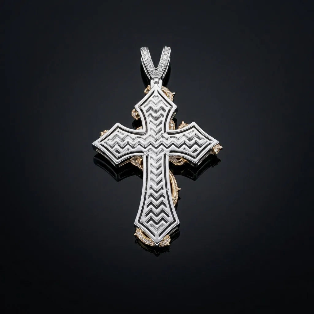 Two-Tone Iced Out Wrapped Cross Pendant【A209】