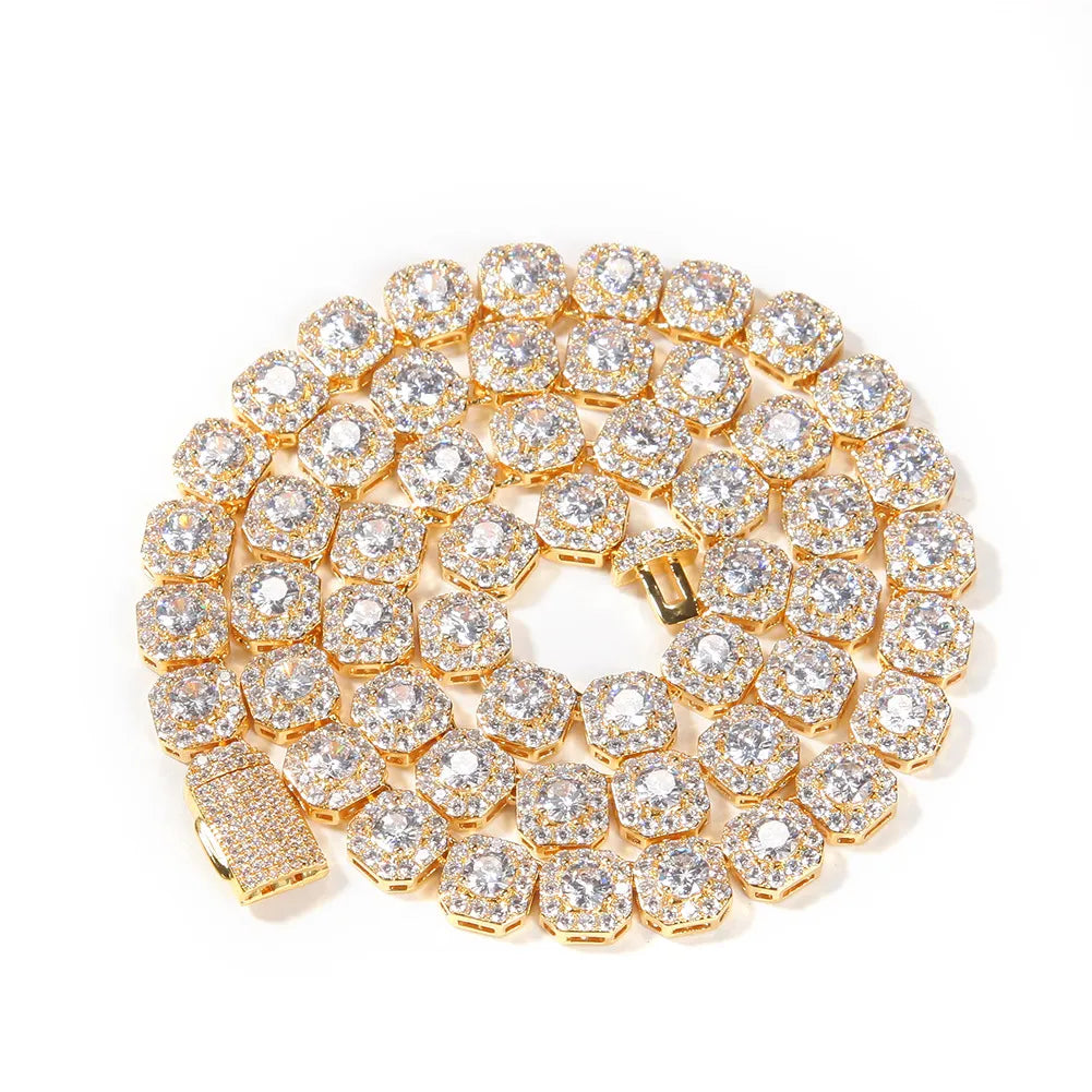 9mm Luxury Iced Out Square Cluster Tennis Chain Gold And Silver【A146】