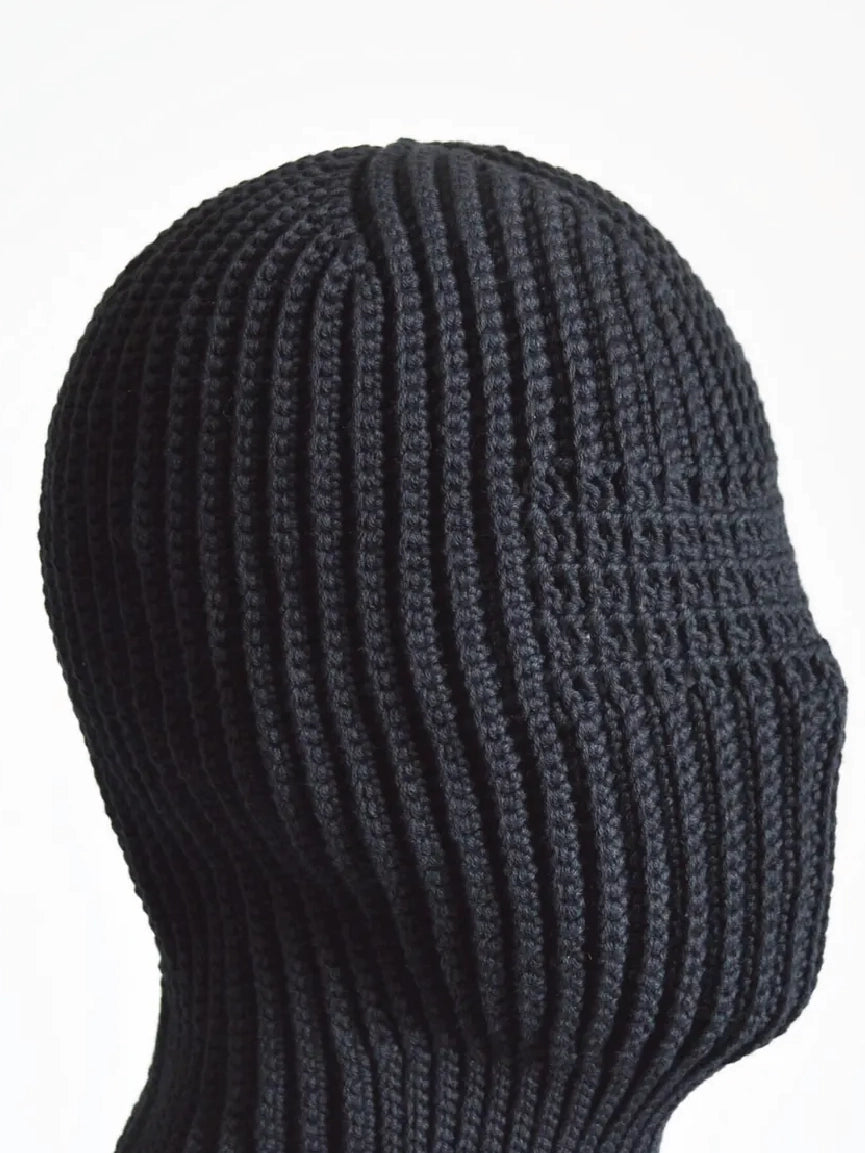 Unisex Minimalist Solid Black Ribbed Knit Balaclava Ski Mask【M106】