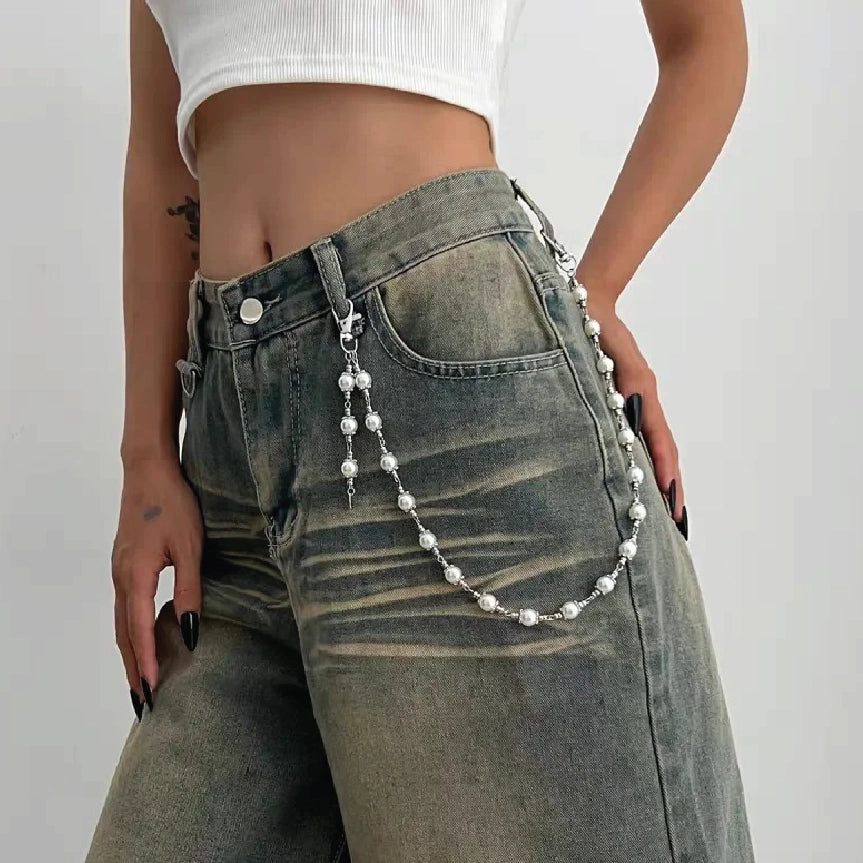 Women Elegant Pearl Bead Hip Hop Streetwear Wallet Chain【M219】