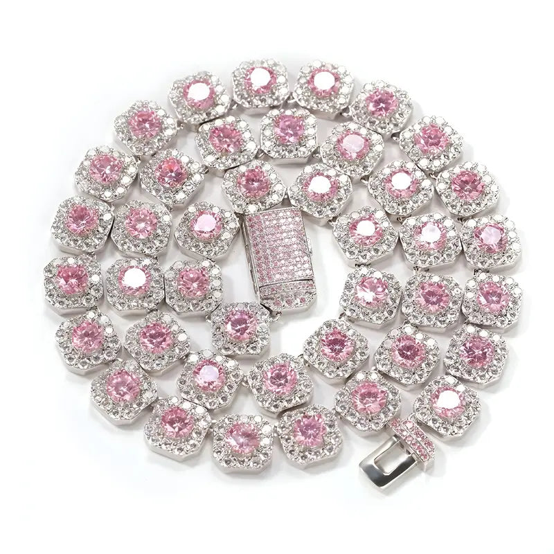 12mm Iced Out Square Cluster Tennis Chain【A126】