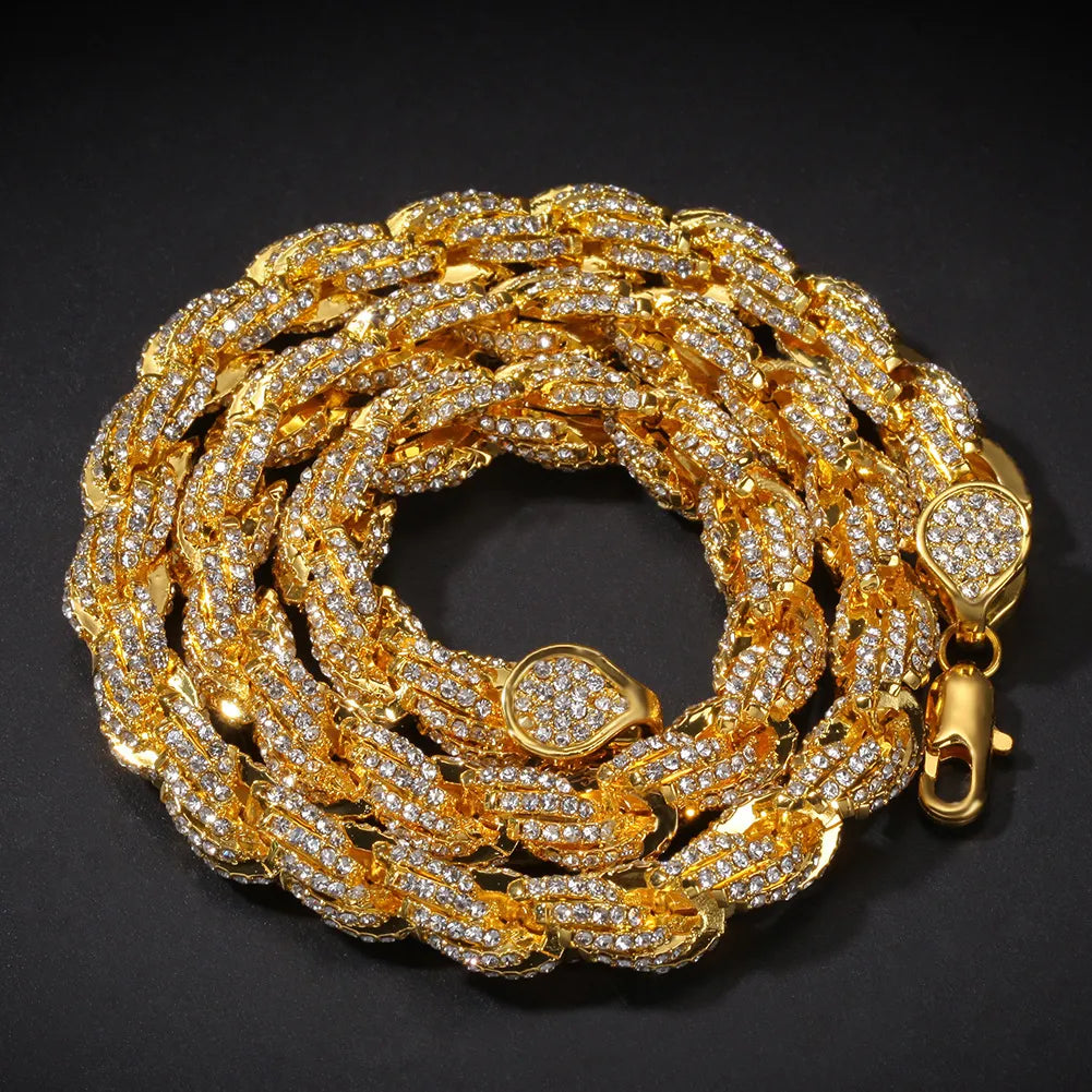 9mm Elite Iced Out Rope Chain In Gold/Silver/Rose Gold【A144】
