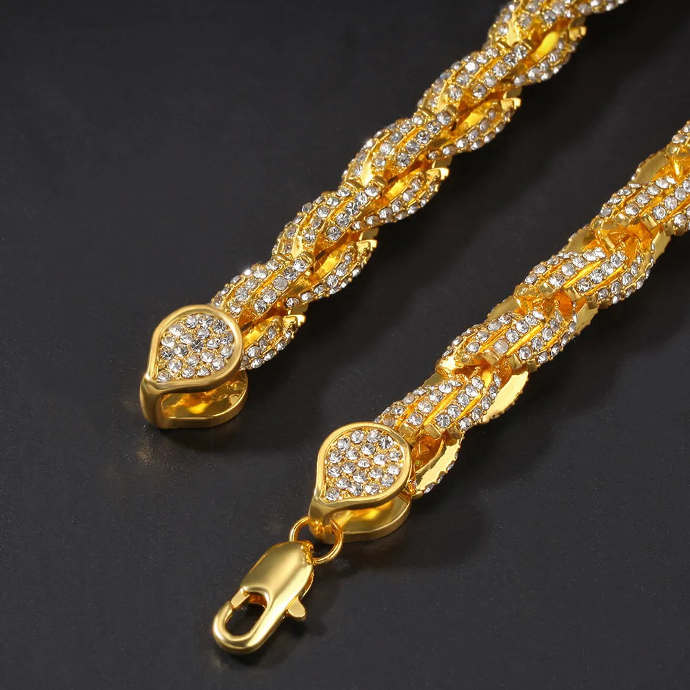 9mm Elite Iced Out Rope Chain In Gold/Silver/Rose Gold【A144】