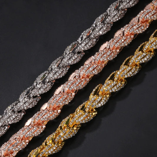 9mm Elite Iced Out Rope Chain In Gold/Silver/Rose Gold【A144】