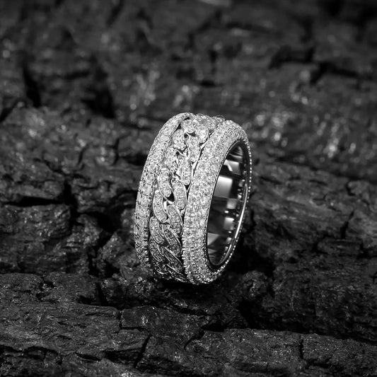 Luxury Iced Out Multi Row Spinner Cuban Ring Gold Silver【A408】