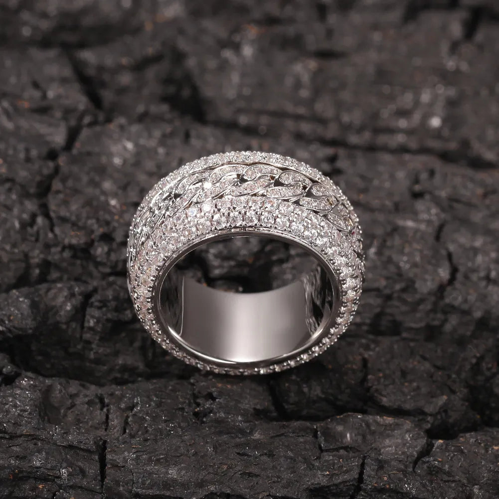 Moissanite Iced Out Multi Row Spinner Cuban Ring Gold Silver【A408】