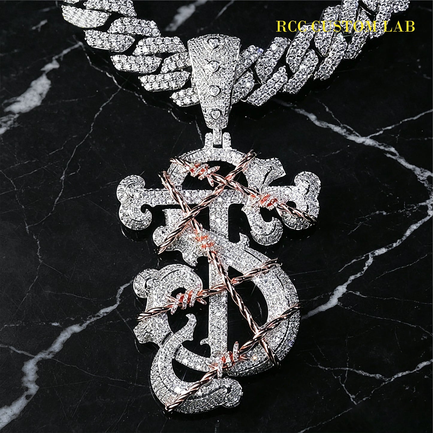 Iced Out Letter Cross Pendant【R114】