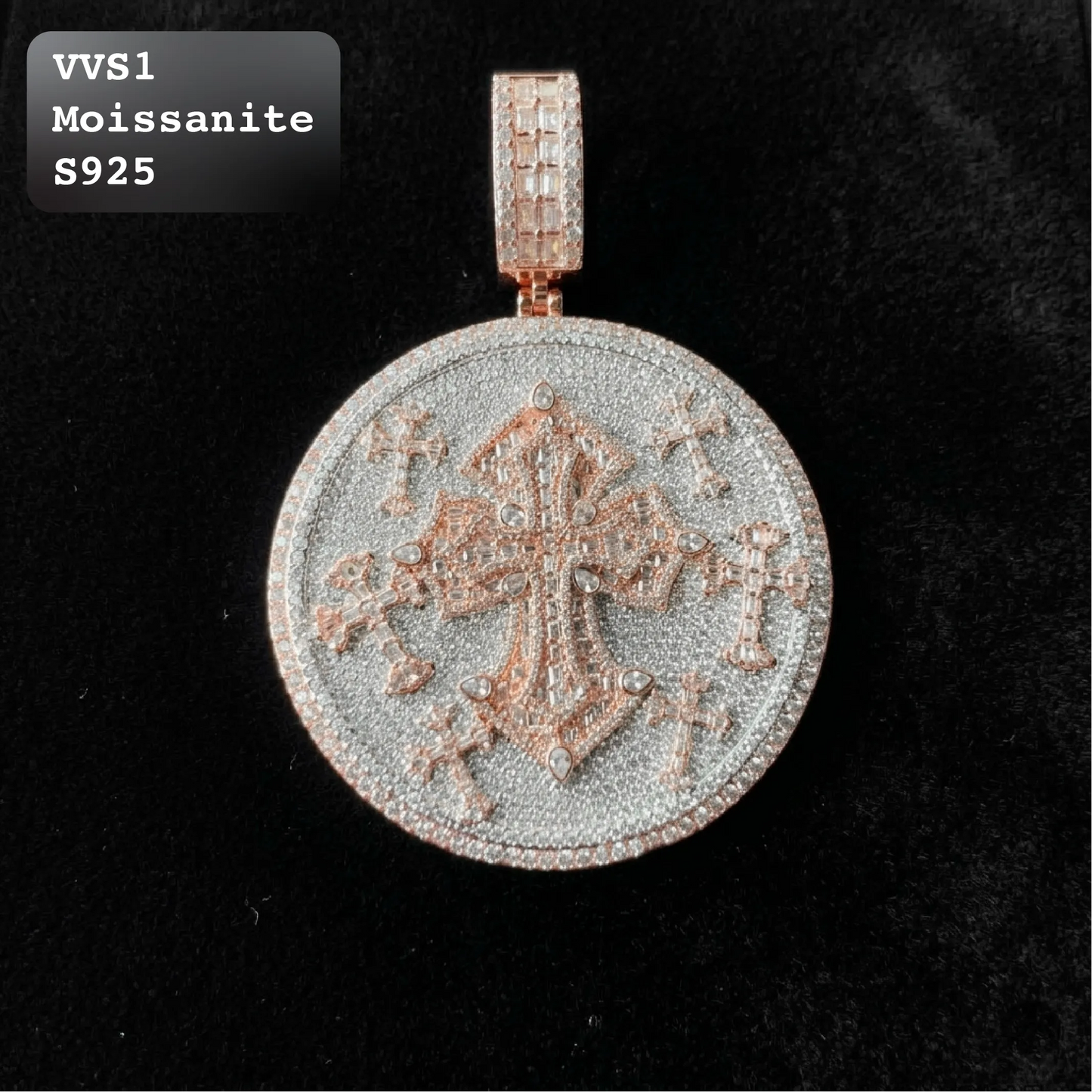 Two-Tone Iced Out Moissanite Multi-Cross Pendant【A214】