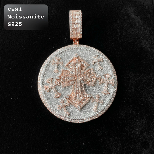 Two-Tone Iced Out Moissanite Multi-Cross Pendant【A214】