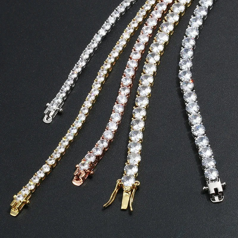 Classic Iced Out Tennis Bracelet 3mm 4mm 5mm Tri-Color【A301】