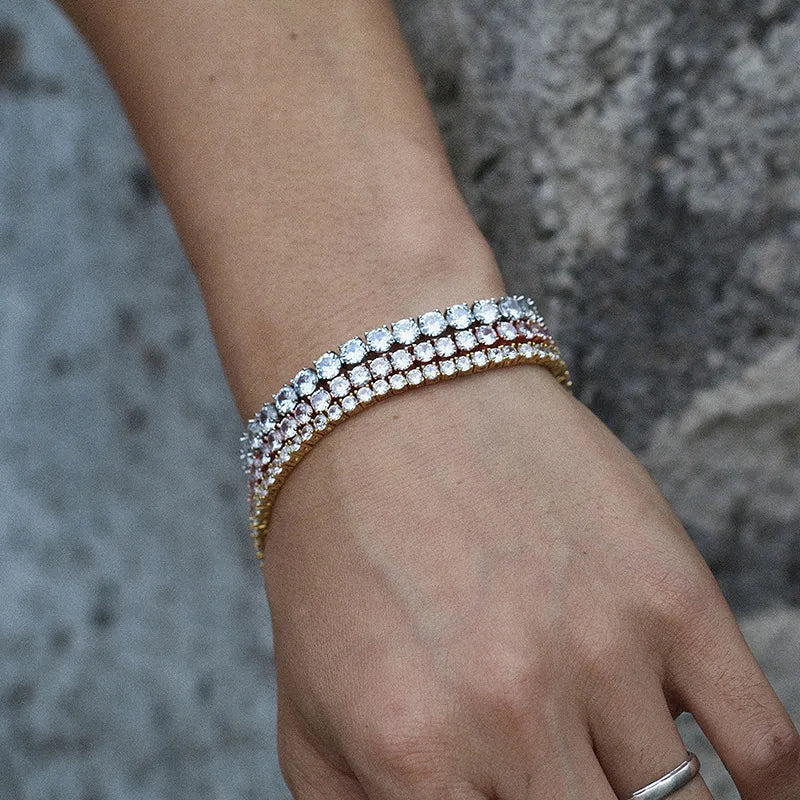 Classic Iced Out Tennis Bracelet 3mm 4mm 5mm Tri-Color【A301】