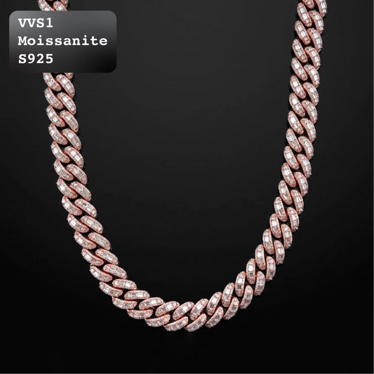 22mm Rose Gold VVS Moissanite Miani Cuban Chain 24"【A116】