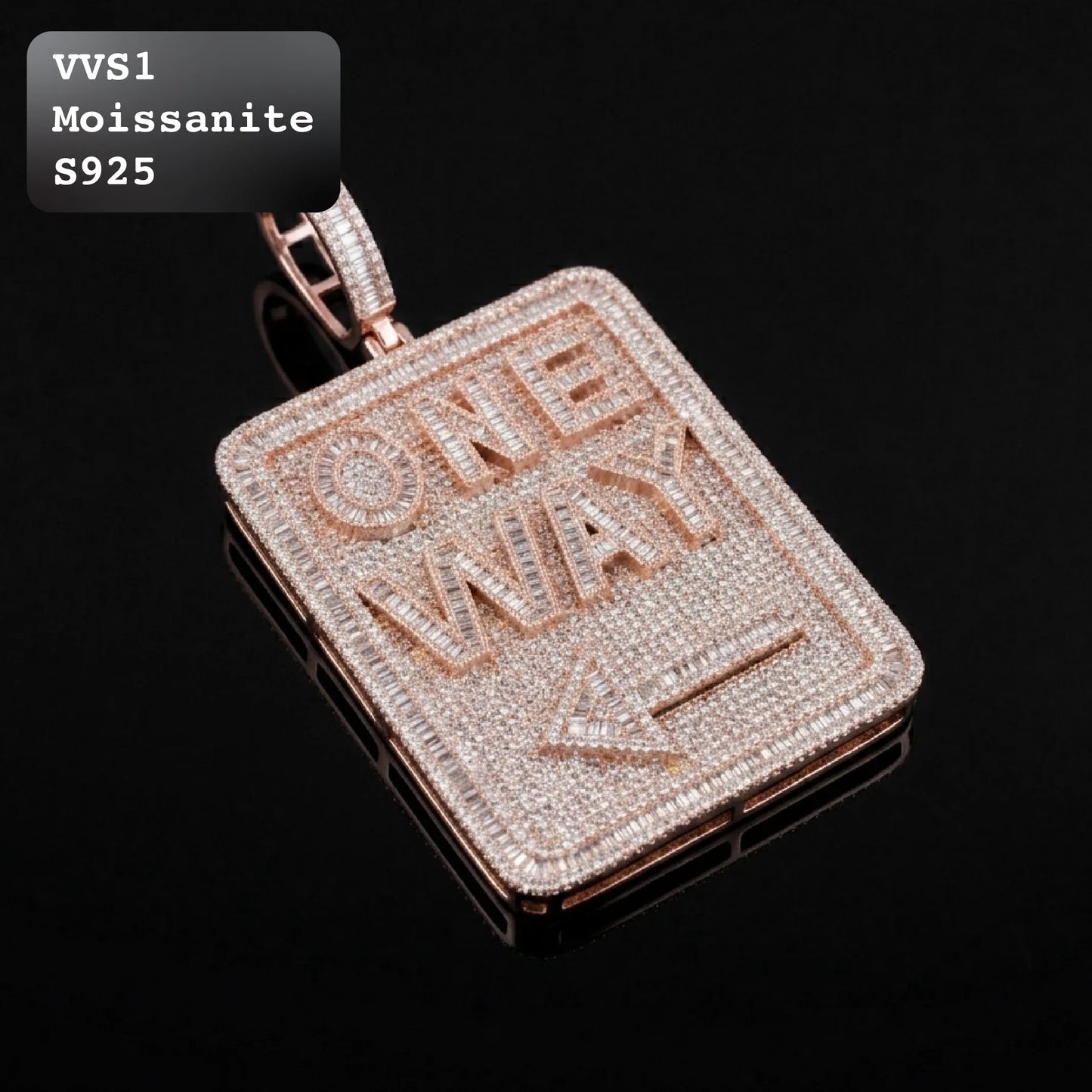 Iced Out Moissanite "ONE WAY" Sign Pendant【A218】