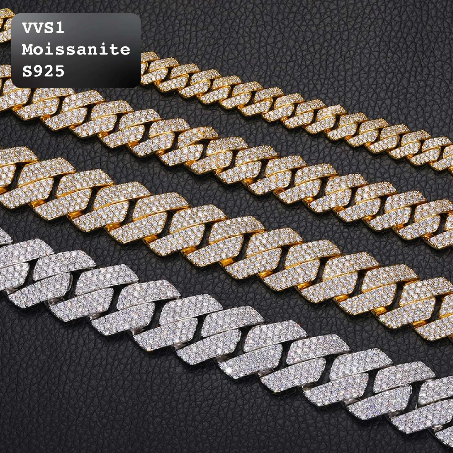 Luxury Iced Out Prong Set Moissanite Miami Cuban Chain Gold Silver【A118】