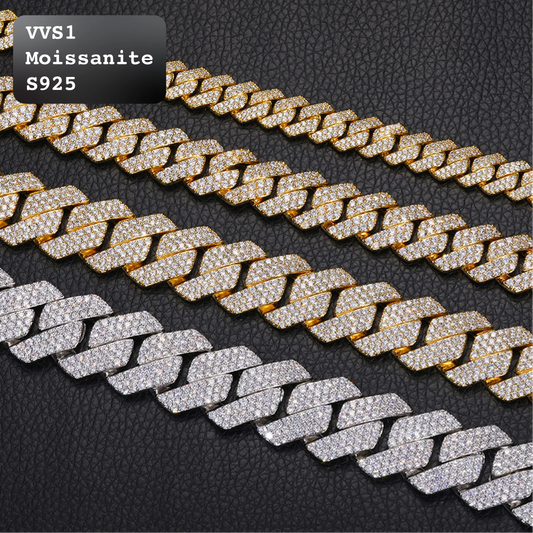 Luxury Iced Out Prong Set Moissanite Miami Cuban Chain Gold Silver【A118】