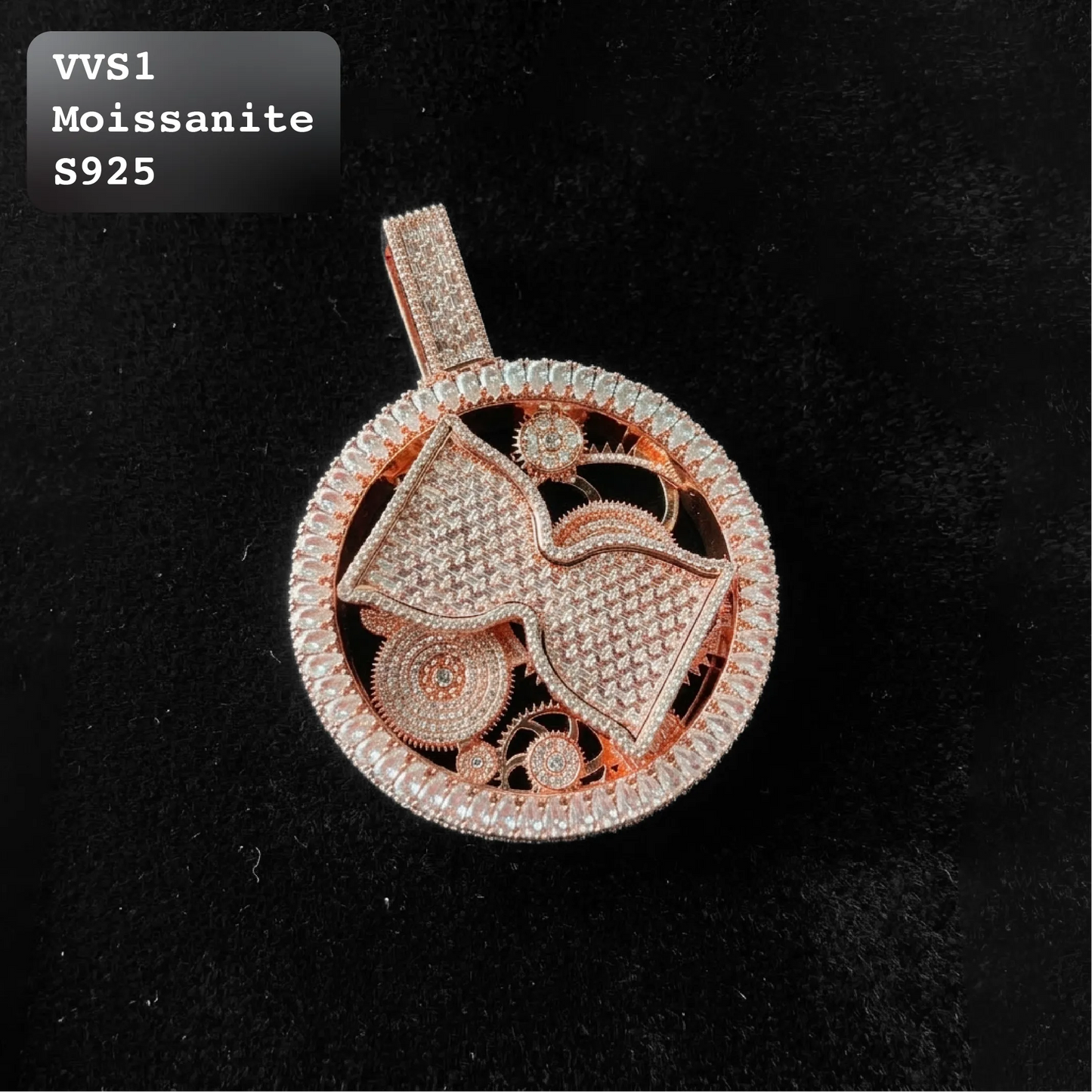 Iced Out Moissanite Rose Gold Hourglass Gear Pendant【A219】