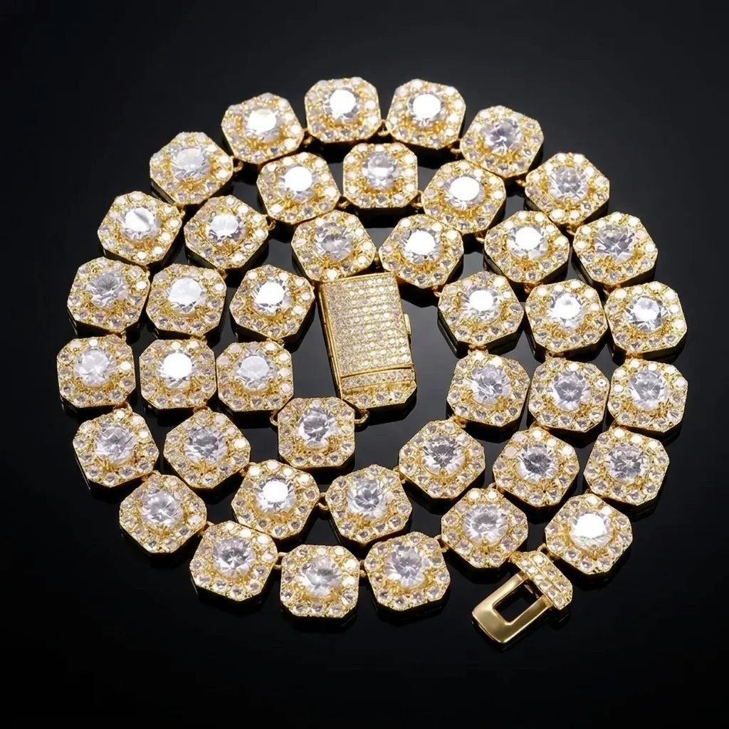 12mm Iced Out Square Cluster Tennis Chain【A126】